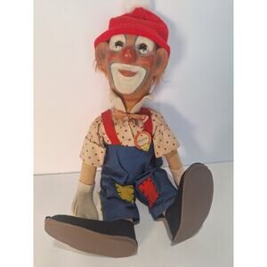 Steiff Clownie Clown Doll Vintage Rubber Head Original Tag Red Hat Toy 50s - 60s